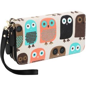 LATH.PIN RFID Blocking Bohemian Purse Wallet Canvas Elephant Pattern Handbag with Coin Pocket and Strap