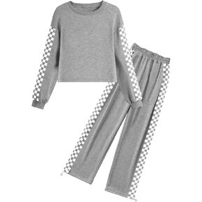 Yobecho Kids 2 Piece Set Girls Long Sleeve Fashion Sweatshirts and Sweatpants（5-14 years）