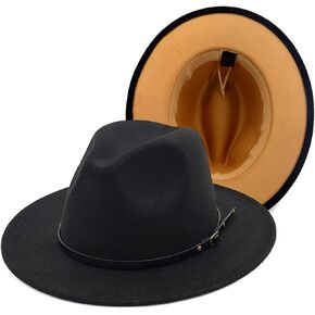 قبعات فيدورا ذات حافة عريضة بلونين للنساء والرجال من Gossifan مع قبعات كلاسيكية ذات حزام مرقع in Kuwait