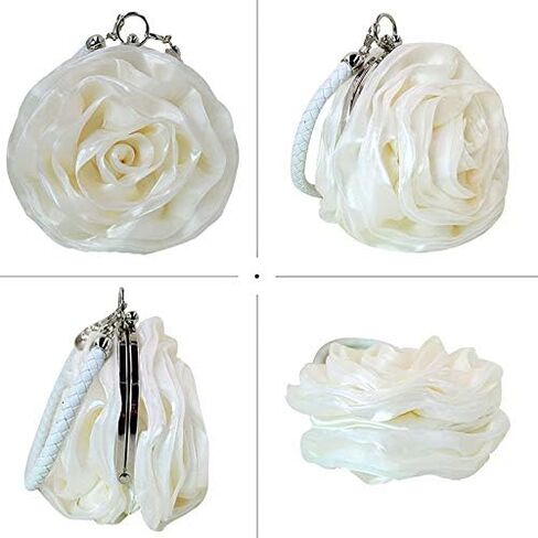 Buddy Women Rose Shaped Clutch Soft Satin Wristlet Handbag Wedding Party Purse in Kuwait