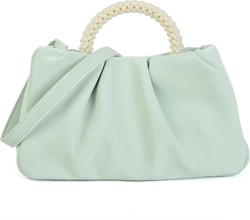 Valleycomfy Evening Clutch Pearl Purses for Women Ladies Soft Leather Ruched Crossbody Bags Shoulder Bag for Party/Wedding in Kuwait