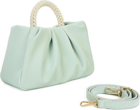 Valleycomfy Evening Clutch Pearl Purses for Women Ladies Soft Leather Ruched Crossbody Bags Shoulder Bag for Party/Wedding in Kuwait