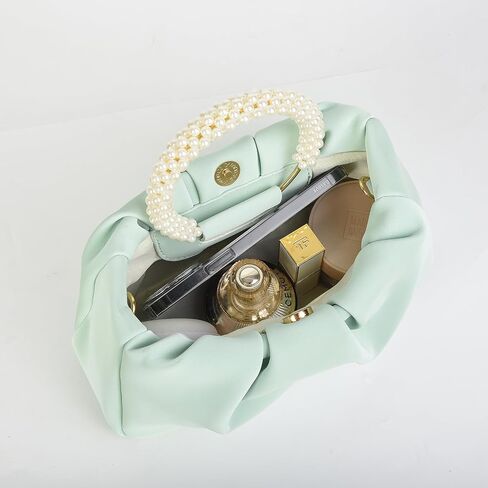 Valleycomfy Evening Clutch Pearl Purses for Women Ladies Soft Leather Ruched Crossbody Bags Shoulder Bag for Party/Wedding in Kuwait
