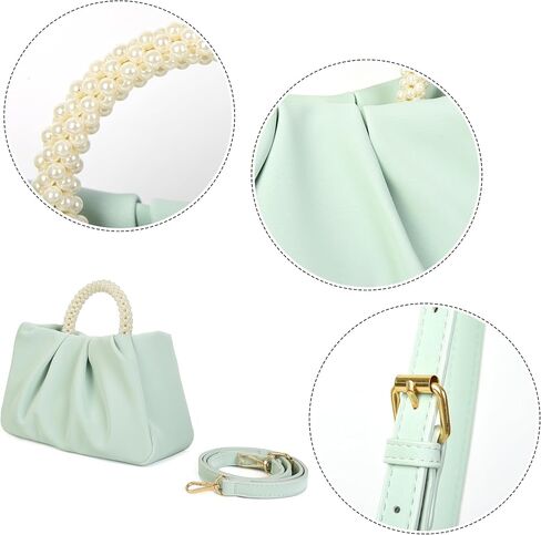 Valleycomfy Evening Clutch Pearl Purses for Women Ladies Soft Leather Ruched Crossbody Bags Shoulder Bag for Party/Wedding in Kuwait