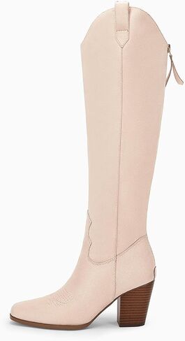 Women Cowboy Knee High Boots Chunky Block Heel Square Toe Tall Riding Boots in Kuwait