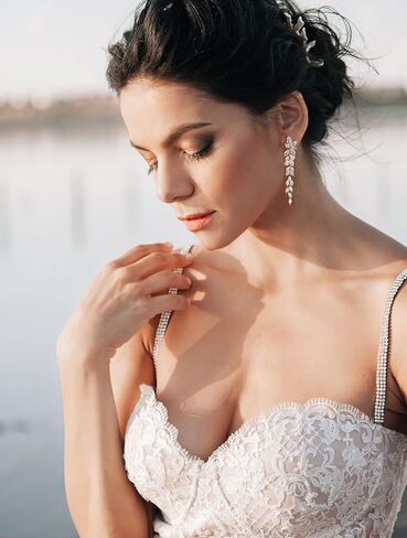 SWEETV Marquise Cubic Zirconia Wedding Earrings for Women Brides, Crystal Chandelier Bridal Drop Earrings for Prom Pageant in Kuwait