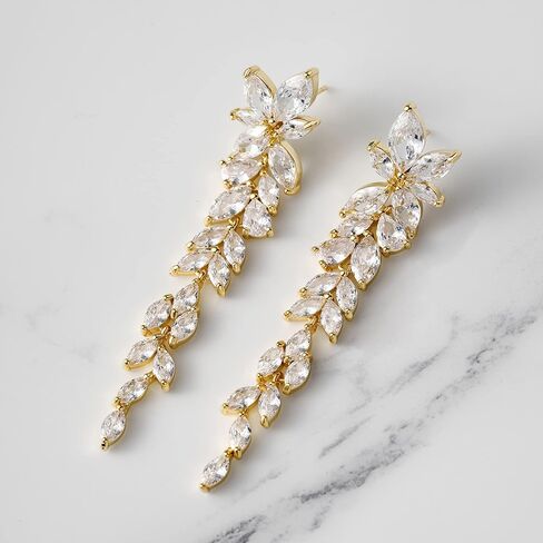 SWEETV Marquise Cubic Zirconia Wedding Earrings for Women Brides, Crystal Chandelier Bridal Drop Earrings for Prom Pageant in Kuwait