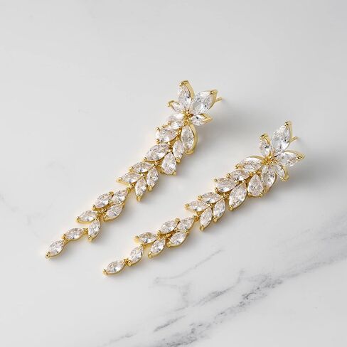 SWEETV Marquise Cubic Zirconia Wedding Earrings for Women Brides, Crystal Chandelier Bridal Drop Earrings for Prom Pageant in Kuwait