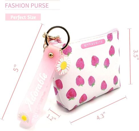 4pc Strawberry Coin Purses with Cute Keychain | Little Zipper Wallets for Jewelry, Cosmetics, and More | Portable and Stylish Kawaii Party Favors in Kuwait