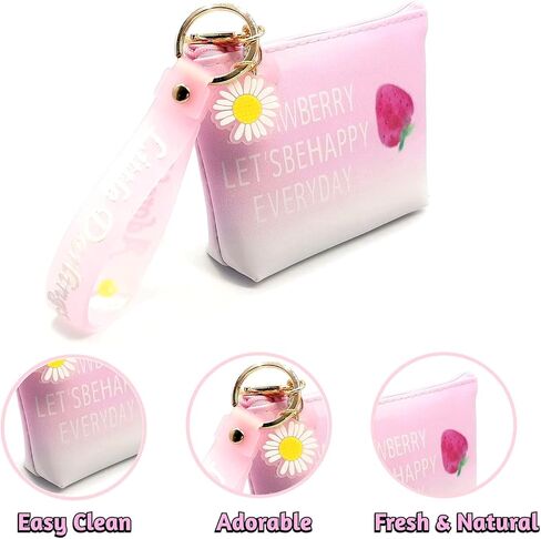 4pc Strawberry Coin Purses with Cute Keychain | Little Zipper Wallets for Jewelry, Cosmetics, and More | Portable and Stylish Kawaii Party Favors in Kuwait