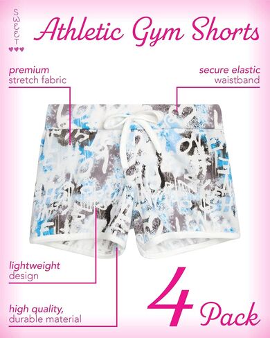 Sweet Hearts Girls' Active Shorts - 4 Pack French Terry Athletic Gym Dolphin Shorts (7-16) in Saudi Arabia