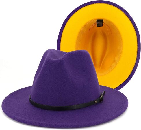 Gossifan Womens & Mens Two Tone Wide Brim Fedora Hats with Classic Belt Patchwork Felt Hats in Saudi Arabia