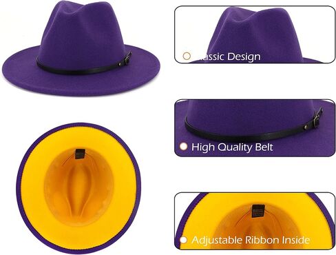 Gossifan Womens & Mens Two Tone Wide Brim Fedora Hats with Classic Belt Patchwork Felt Hats in Saudi Arabia