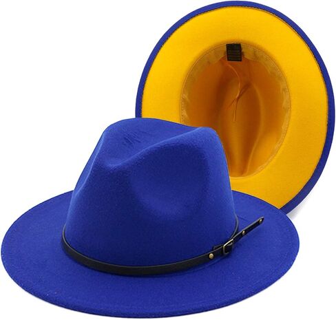 Gossifan Womens & Mens Two Tone Wide Brim Fedora Hats with Classic Belt Patchwork Felt Hats in Saudi Arabia
