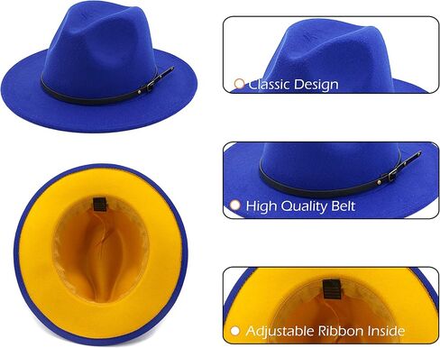 Gossifan Womens & Mens Two Tone Wide Brim Fedora Hats with Classic Belt Patchwork Felt Hats in Saudi Arabia