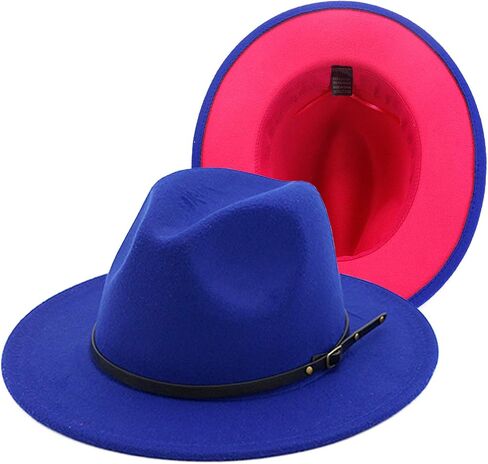 Gossifan Womens & Mens Two Tone Wide Brim Fedora Hats with Classic Belt Patchwork Felt Hats in Saudi Arabia