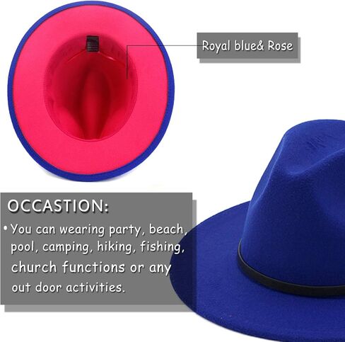 Gossifan Womens & Mens Two Tone Wide Brim Fedora Hats with Classic Belt Patchwork Felt Hats in Saudi Arabia