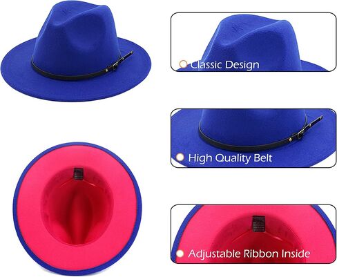 Gossifan Womens & Mens Two Tone Wide Brim Fedora Hats with Classic Belt Patchwork Felt Hats in Saudi Arabia
