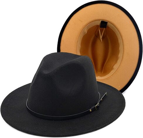 قبعات فيدورا ذات حافة عريضة بلونين للنساء والرجال من Gossifan مع قبعات كلاسيكية ذات حزام مرقع in Kuwait