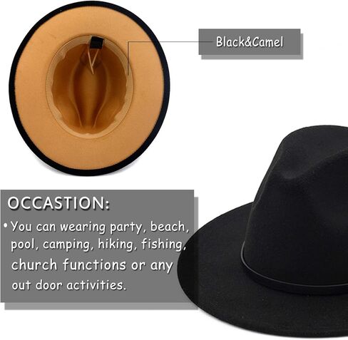 قبعات فيدورا ذات حافة عريضة بلونين للنساء والرجال من Gossifan مع قبعات كلاسيكية ذات حزام مرقع in Kuwait