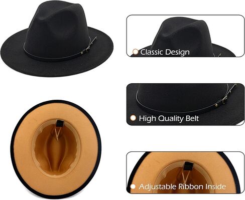 قبعات فيدورا ذات حافة عريضة بلونين للنساء والرجال من Gossifan مع قبعات كلاسيكية ذات حزام مرقع in Kuwait