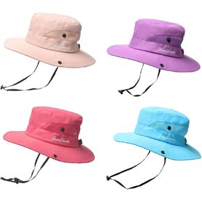 4 قطع من قبعة الشمس للأطفال البنات على شكل ذيل حصان للحماية من الأشعة فوق البنفسجية، قبعة سفاري للشاطئ، قبعة بحافة واسعة in Kuwait