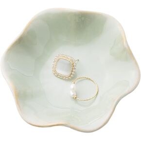 طبق مجوهرات من كيمراميك، صينية حلي من السيراميك، حامل خاتم صغير، وعاء مفاتيح، ديكور منزلي، هدايا للاصدقاء والأخوات والابنة والام (اخضر فاتح) in Kuwait