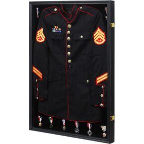 KCRasan Military Uniform Display Case - Police Uniform Display Frame - Uniform Shadow Box Wall Cabinet with 98% Uv Protection Acrylic Door for Collection Military Uniform Black