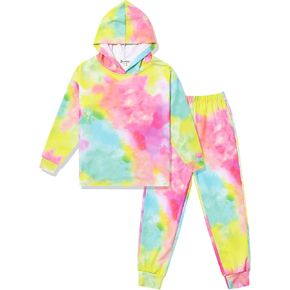 Jxstar Girls Clothes Set Tie Dye Hoodie Pullover Tracksuit Sweatsuits Outfits Sweatpants