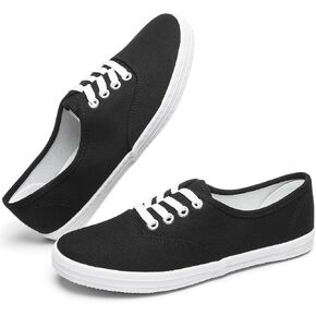 TUOPIN Womens White Canvas Sneakers Low Top Lace-up Canvas Shoes Lightweight Casual Tennis Shoes
