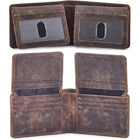 Mens Wallet Real Leather Bifold RFID Blocking High Capacity Card Case with 2 ID Window in Gift Box (Crazy Horse, Black)