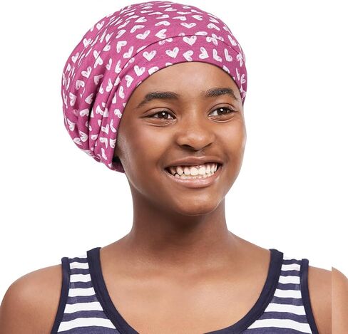 Kids Beanie Sleep Hats Bonnet for Night Sleeping Skull Cap to Keep Hair Smooth Adjustable Black in Saudi Arabia