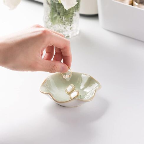 طبق مجوهرات من كيمراميك، صينية حلي من السيراميك، حامل خاتم صغير، وعاء مفاتيح، ديكور منزلي، هدايا للاصدقاء والأخوات والابنة والام (اخضر فاتح) in Kuwait