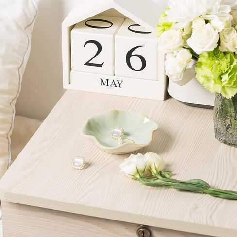 طبق مجوهرات من كيمراميك، صينية حلي من السيراميك، حامل خاتم صغير، وعاء مفاتيح، ديكور منزلي، هدايا للاصدقاء والأخوات والابنة والام (اخضر فاتح) in Kuwait