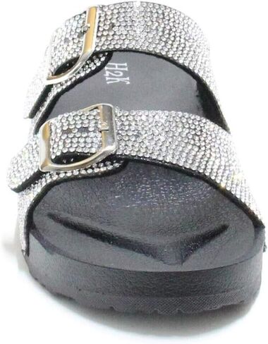 H2K Womens Glitter Double Buckle Adjustable Comfort Slip On Slides Sandals Espen in Saudi Arabia