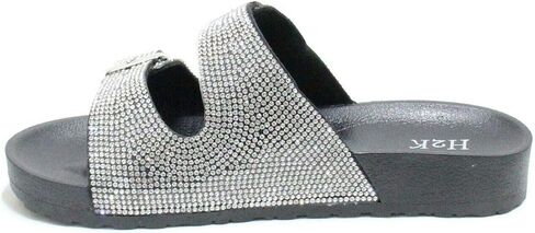 H2K Womens Glitter Double Buckle Adjustable Comfort Slip On Slides Sandals Espen in Saudi Arabia