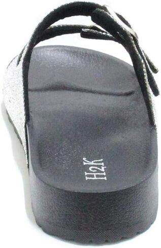 H2K Womens Glitter Double Buckle Adjustable Comfort Slip On Slides Sandals Espen in Saudi Arabia