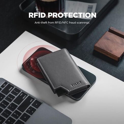 VULKIT Men's Wallet Premium Suede Minimalist Pop Up Card Holder RFID Blocking Magnetic Closure Leather Wallet with ID Window for Cash & Credit Cards Up To 11 Cards in Kuwait