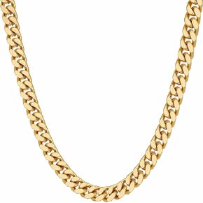 LIFETIME JEWELRY Miami Curb Square Cut Cuban Link Chain Necklaces 24k Gold Plated (5mm & 9.5mm)