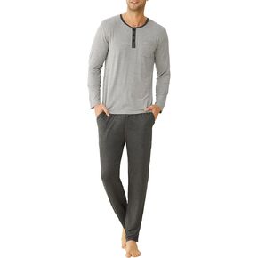 Latuza Men's Bamboo Viscose Pajamas Set Henley Long Sleeves Top Pants in Saudi Arabia