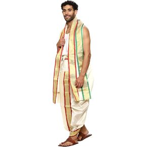 Rameshwaram Fabrics Indian Dress Dhoti for men, Readymade Ready to Wear Stitched Dhoti with Stole in Saudi Arabia