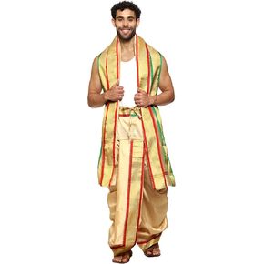 فستان Dhoti الهندي من Rameshwaram Fabrics للرجال، جاهز للارتداء مع Dhoti مخيط