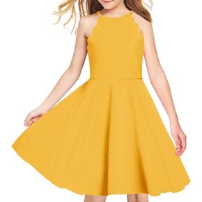 Arshiner Girls' Dress Halter Neck Summer Sundress Sleeveless Elegant A-line Pockets Party Dress