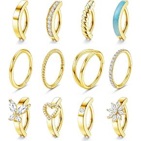 LOLIAS 14G Surgical Steel Clicker Belly Button Rings Set for Women Unique Cubic Zirconia Hoop Belly Button Rings Clicker Reverse Navel Rings Summer Body Jewelry
