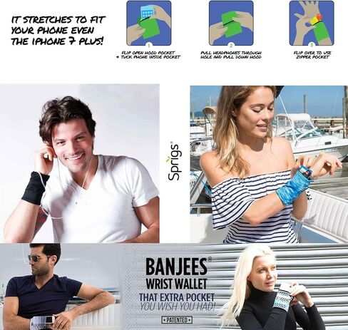محفظة معصم بجيبين من Sprigs Banjees/حزام معصم/جيب معصم للسفر والمشي والجري. حقيبة محفظة تحتوي على النقود والبطاقات والهويات والمزيد in Kuwait
