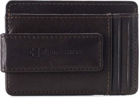 Alpine Swiss Harper Mens RFID Slim Money Clip محفظة جيب أمامي بسيطة من الجلد حامل بطاقة الهوية باللون الأسود in Kuwait