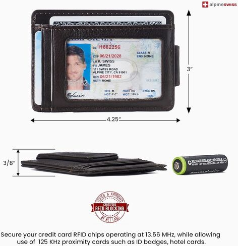 Alpine Swiss Harper Mens RFID Slim Money Clip محفظة جيب أمامي بسيطة من الجلد حامل بطاقة الهوية باللون الأسود in Kuwait