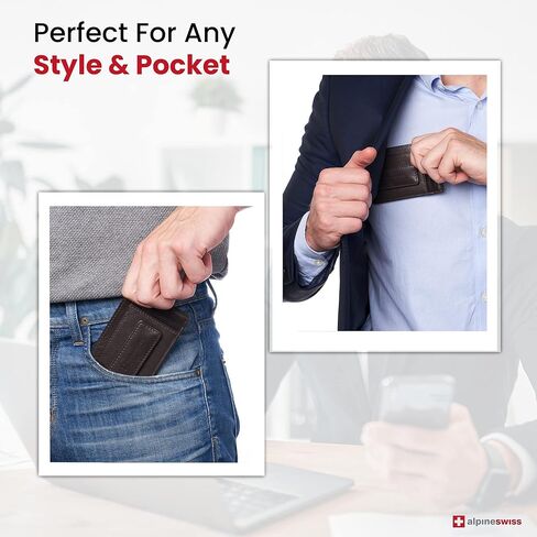 Alpine Swiss Harper Mens RFID Slim Money Clip محفظة جيب أمامي بسيطة من الجلد حامل بطاقة الهوية باللون الأسود in Kuwait