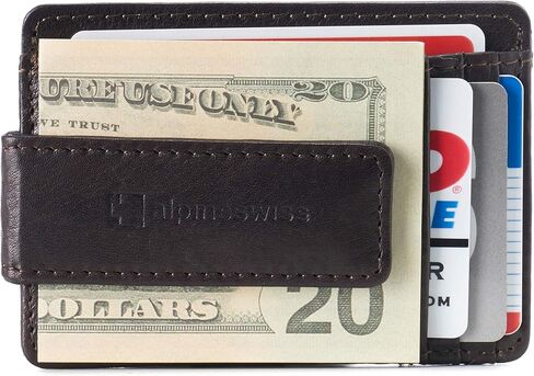 Alpine Swiss Harper Mens RFID Slim Money Clip محفظة جيب أمامي بسيطة من الجلد حامل بطاقة الهوية باللون الأسود in Kuwait
