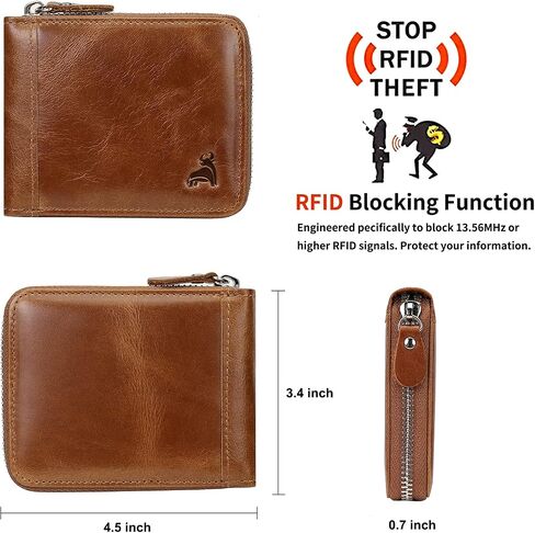 Slim Zipper Wallets For Men RFID Leather Mens Bifold Creidt Card Holder Zip Around Wallet With Coin Pocket in Kuwait